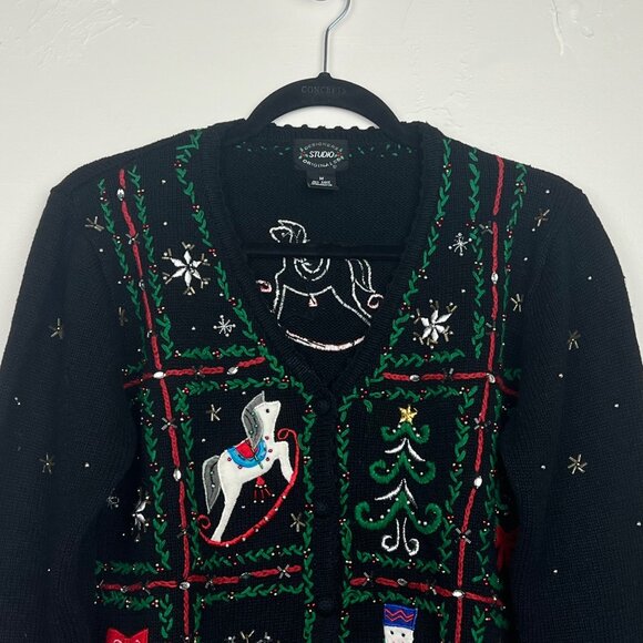 Designers Studio Originals Women's Ugly Christmas Cardigan Sweater Size Medium - Picture 3 of 7